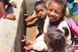 Wash basins in use with the first water source. Wash Basins